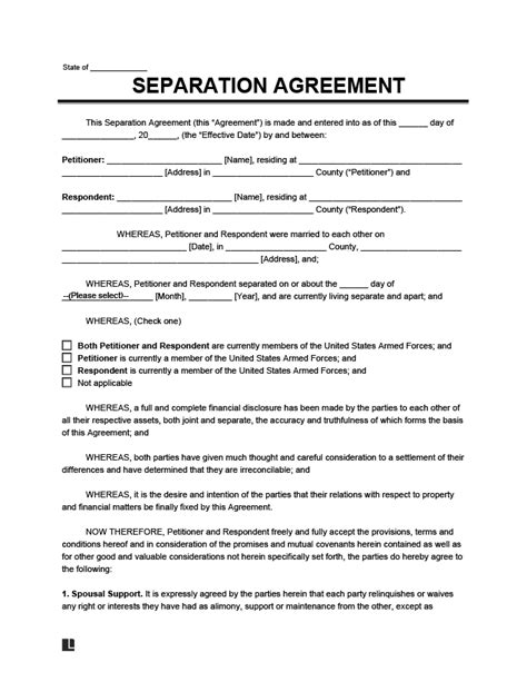 In-house Separation Agreement Template