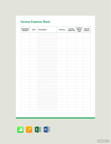 Income And Expense Sheet Template