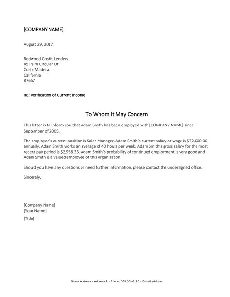 Income Letter Template