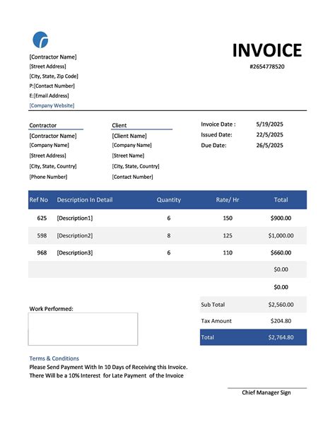 Individual Contractor Invoice Template
