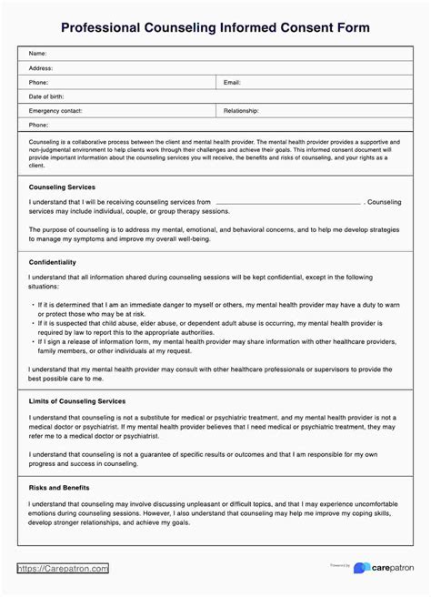 Informed Consent In Counseling Form Template