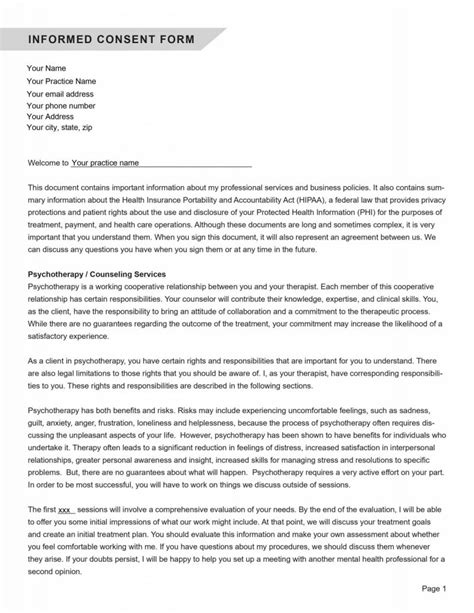 Informed Consent Template For Counseling