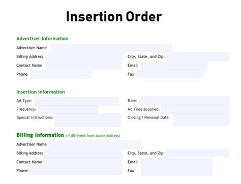 Insertion Order Template Word