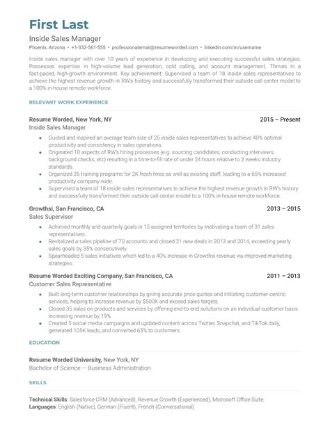 Inside Sales Resume Template