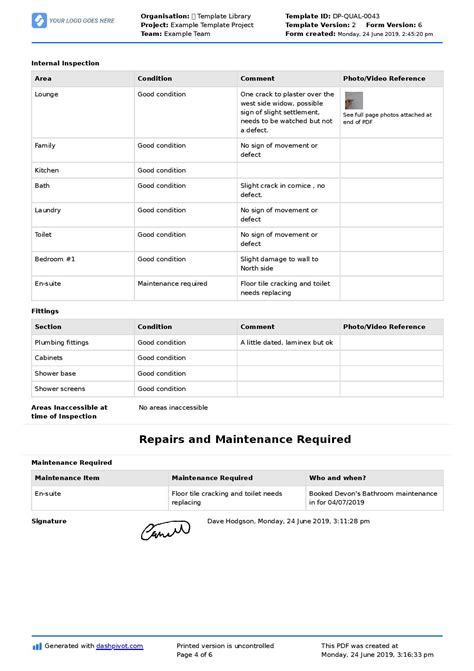 Inspection Report Template With Photos