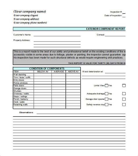 Inspection Report Template Word