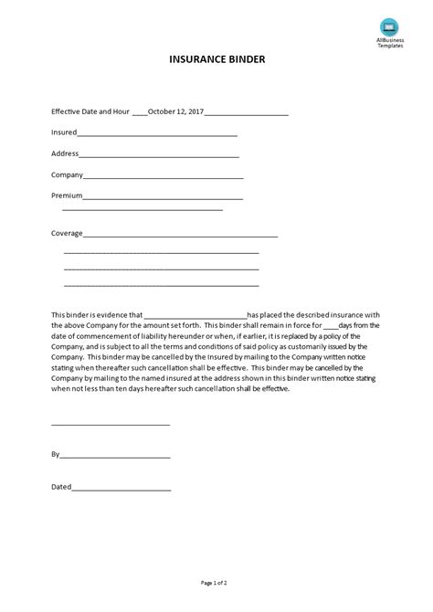 Insurance Binder Template