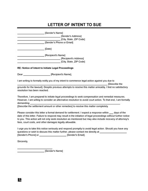 Intent To Sue Letter Template