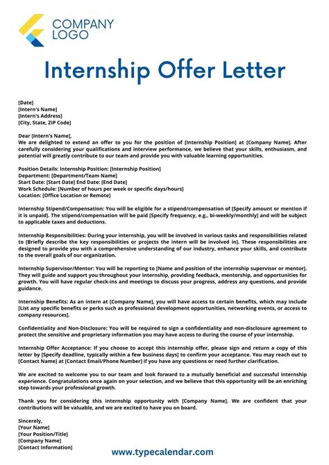 Intern Offer Letter Template
