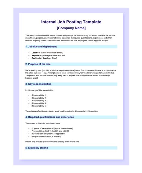 Internal Job Posting Template