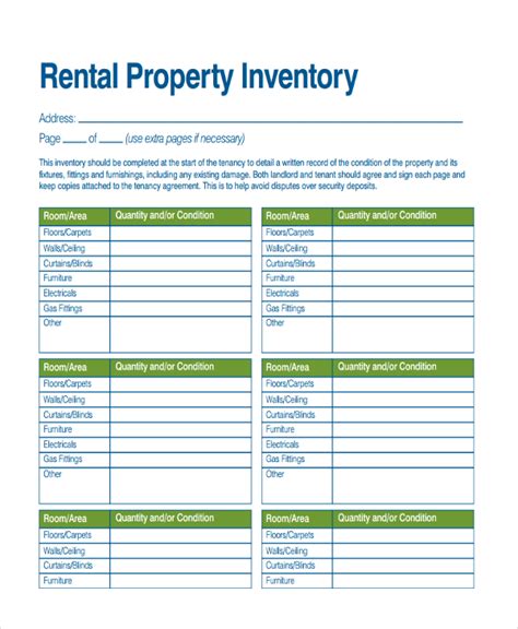 Inventory List Template For Rental Property