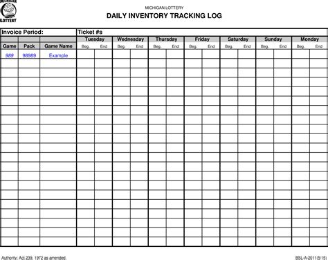 Inventory Log Template