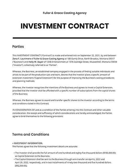 Investment Contract Template Free