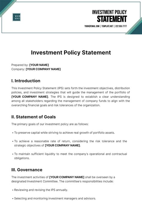 Investment Policy Statement Template
