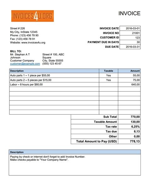 Invoice Excel Template Free Download