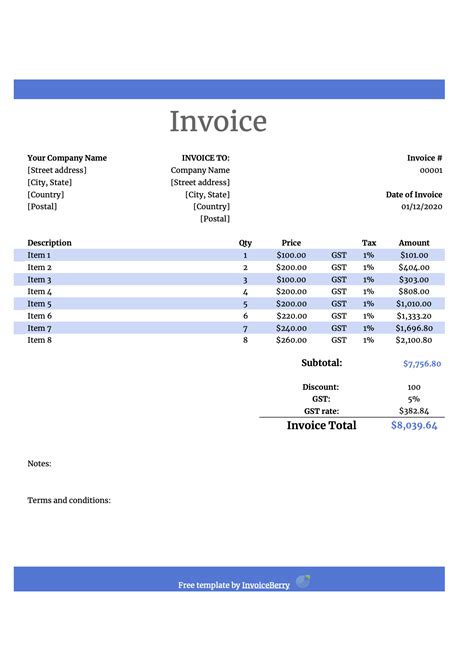 Invoice Google Sheets Template