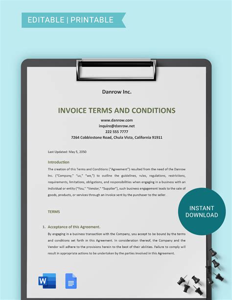 Invoice Terms Template