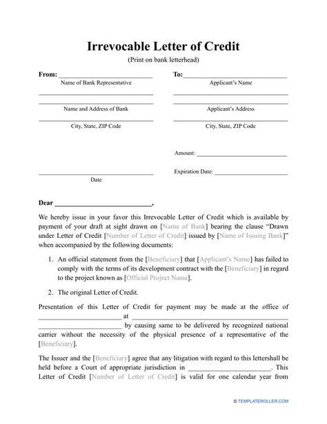 Irrevocable Letter Of Credit Template