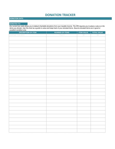 Itemized Donation List Printable