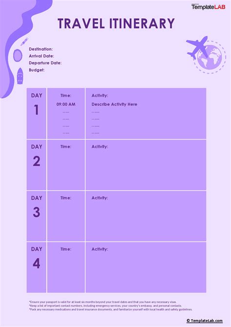Itinerary Format Template