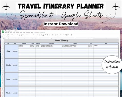 Itinerary Google Sheet Template