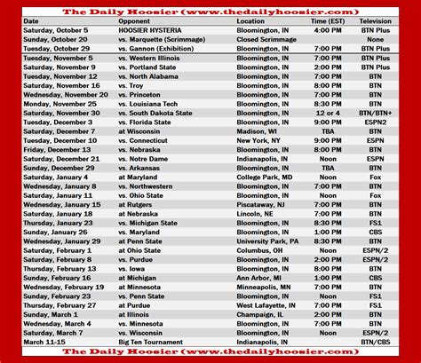 Iu Basketball Schedule Printable