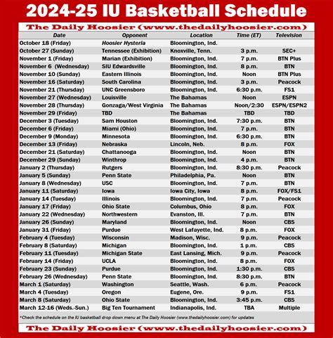 Iu Mens Basketball Schedule Printable