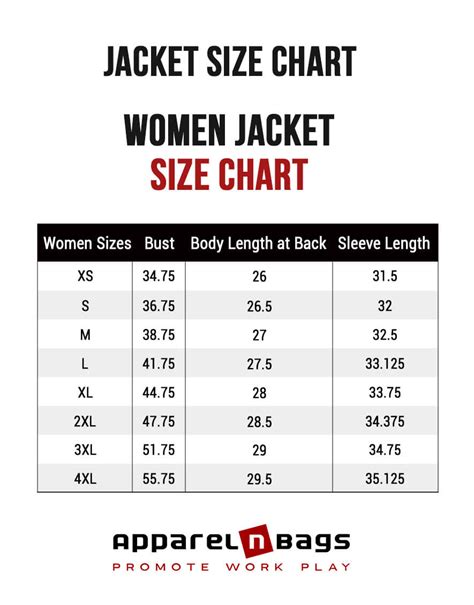 Jacket Size Chart Womens