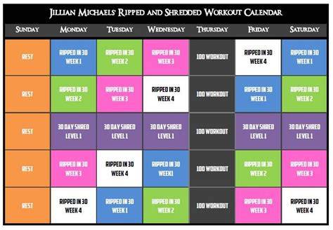 Jillian Michaels Ripped In 30 Workout Calendar Printable
