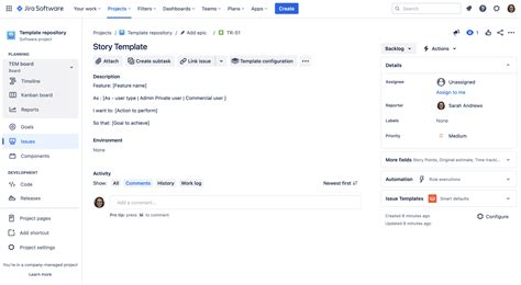 Jira Template Story