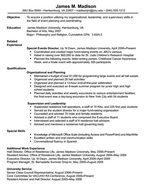 Jmu Resume Template