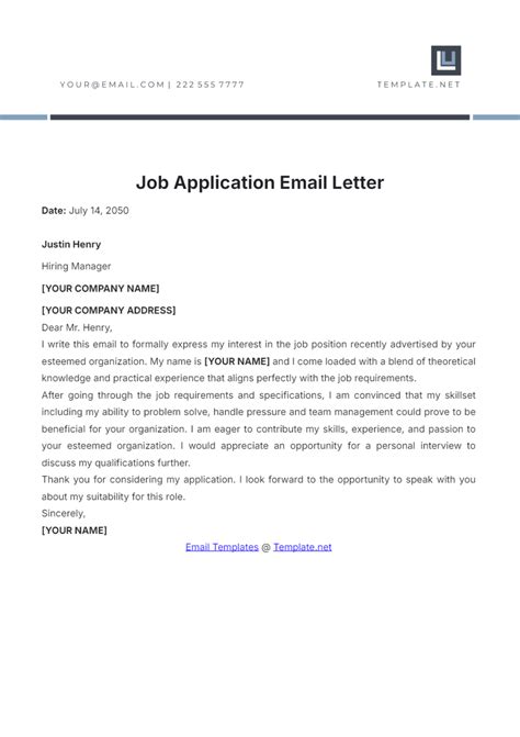 Job Application By Email Template