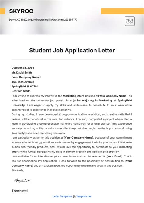 Job Application Template For Students