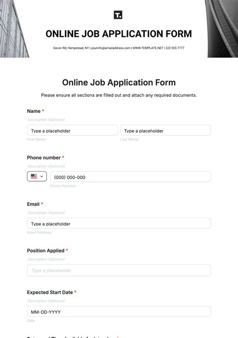 Job Application Template Online