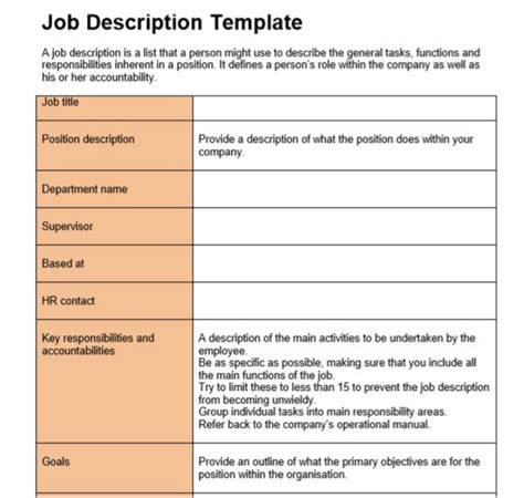 Job Description Word Template