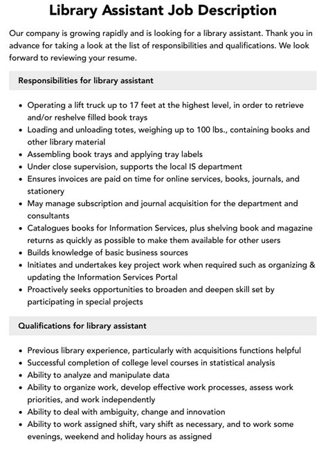Job Duties Of A Library Assistant Cataloging