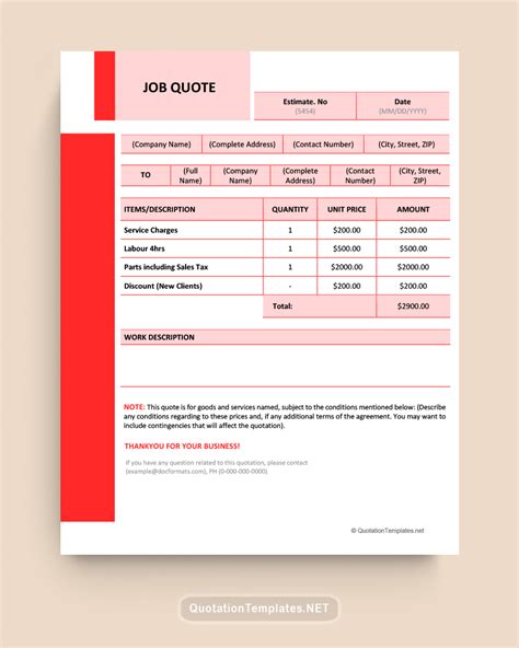 Job Quote Template Word