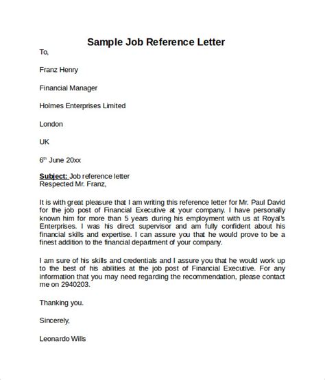 Job Reference Template Letter