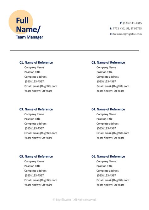 Job References Template Word