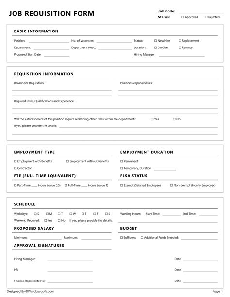 Job Requisition Form Template Word