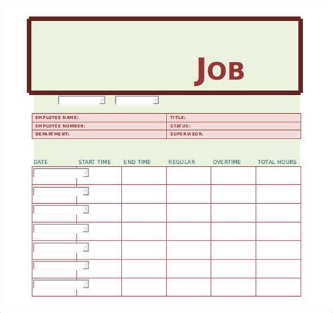 Job Worksheet Template
