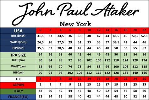 John Paul Ataker Size Chart