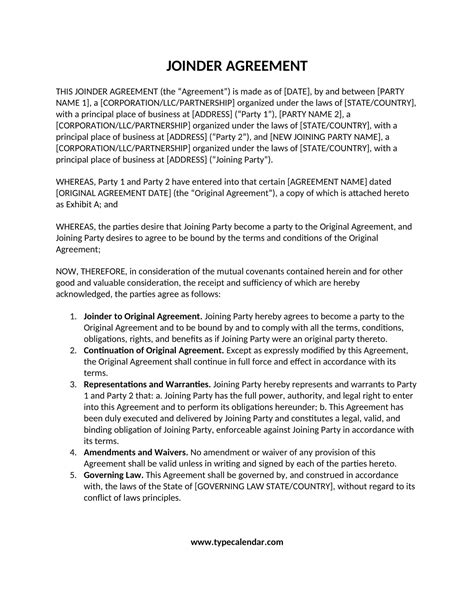 Joinder Agreement Template