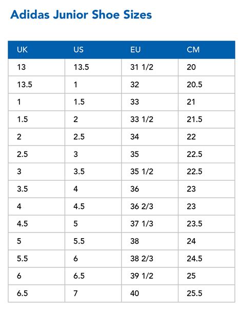 Junior Shoe Size Chart