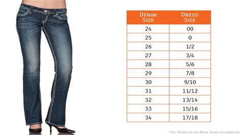 Junior Size Chart For Jeans