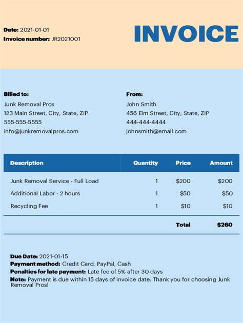 Junk Removal Invoice Template