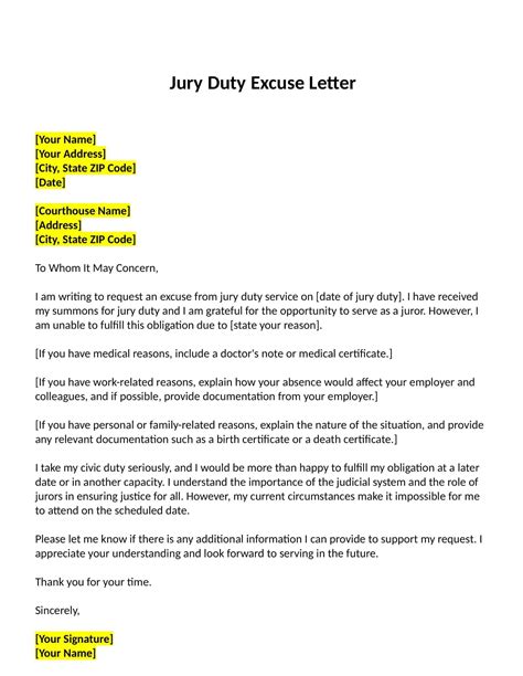 Jury Service Excuse Letter Template