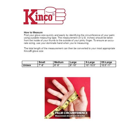 Kinco Glove Size Chart