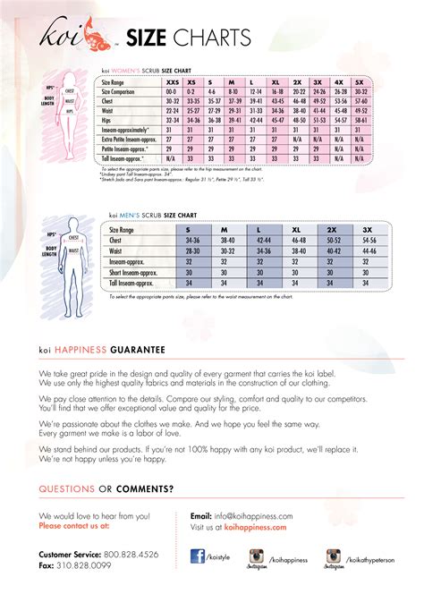 Koi Scrubs Size Chart