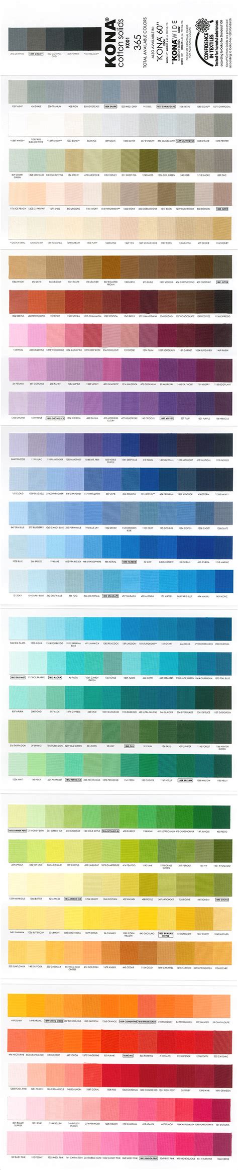 Kona Solids Colour Chart